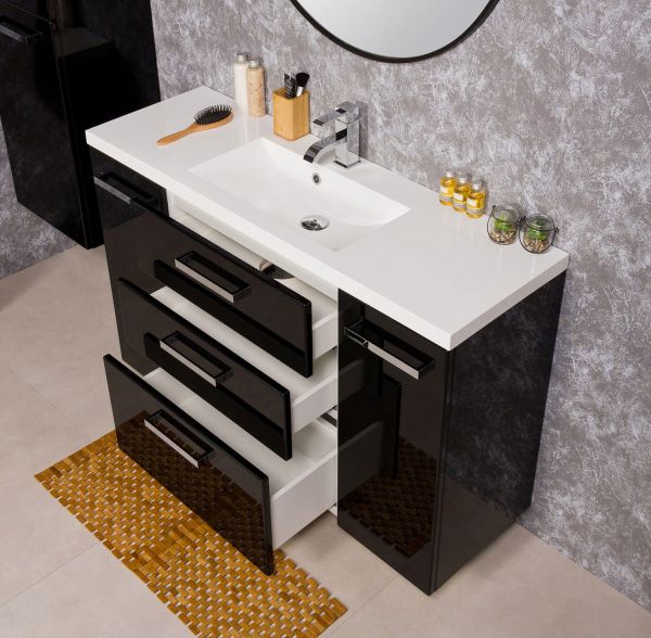 Badmöbel Genua 120-XL, schwarz, Waschbeckenunterschrank montiert (GE12348)