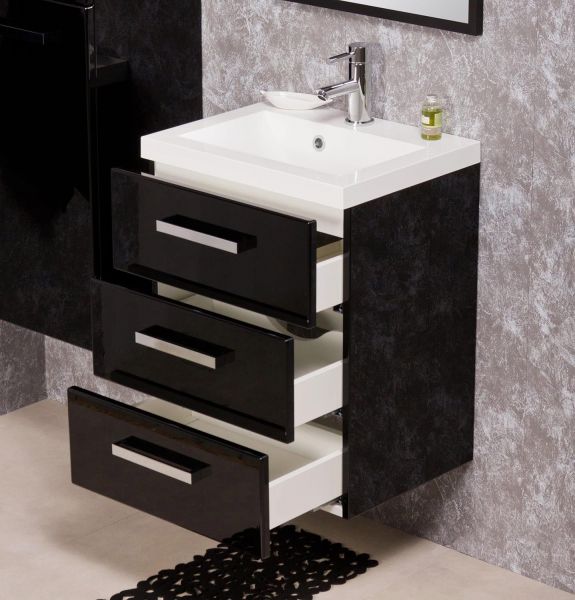Badmöbel GENUA 50 cm, 3 Schubladen, schwarz (GE5348)
