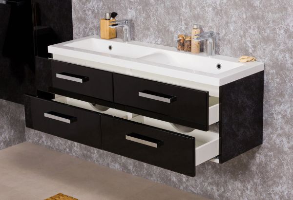 Badmöbel Genua 120 cm, schwarz, Doppelwaschtisch mit Unterschrank (montiert), GE2248