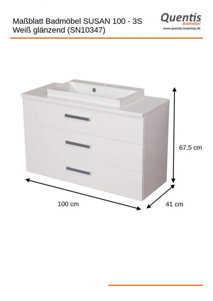 Badmöbel Susan, Breite 100 cm, weiß, Waschbeckenunterschrank montiert SN10347