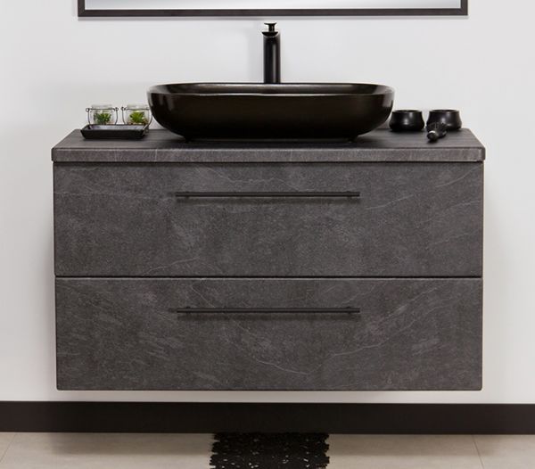 Badmöbel NOVARA 100 cm, Waschtischunterbau inkl. Aufsatzbecken schwarz, grafit