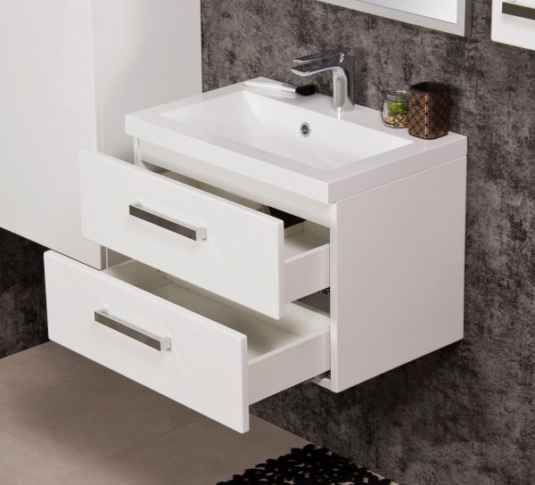 Badmöbel-Set GENUA 60 cm weiß glänzend, Waschtischunterschrank montiert, inkl. Waschbecken