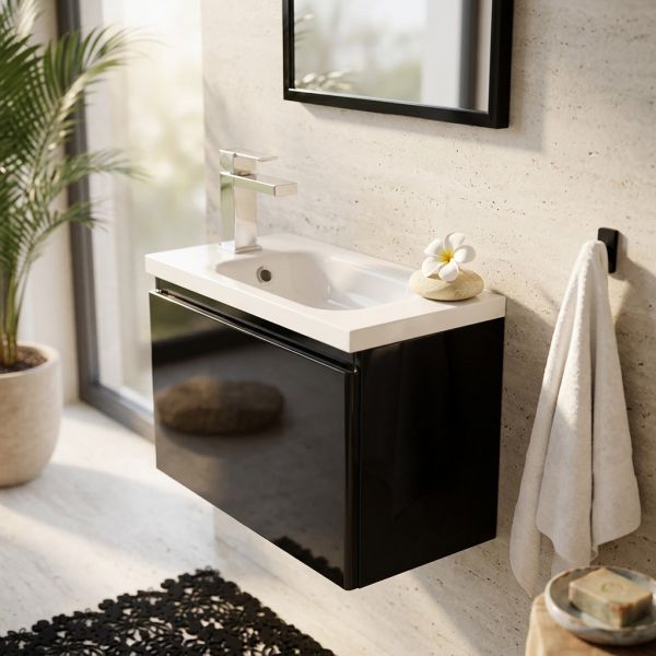 Badmöbel FAROS 50 cm, schwarz, Gäste-WC Möbelset, Unterschrank montiert