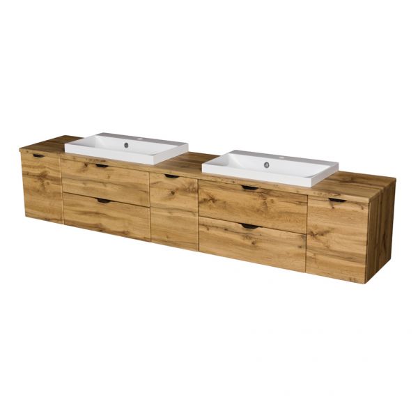 Waschtischunterbau VICTA Breite 210 cm, Eiche Natur, 2 Waschbecken