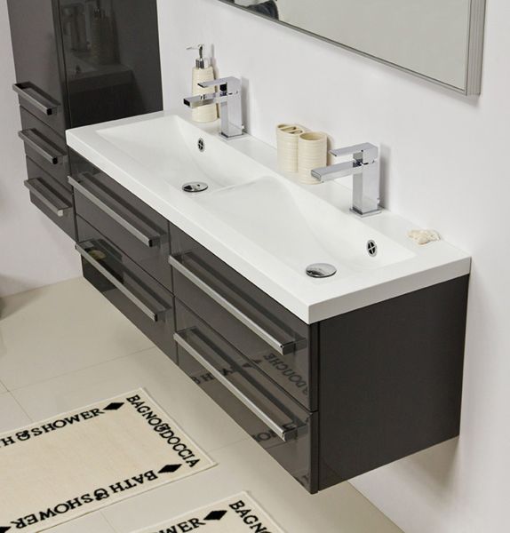 Doppelwaschplatz Genua 120, 4 Schubladen, grafitgrau glänzend