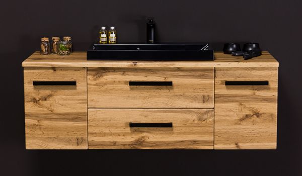 Badmöbel Susan-Loft 120, Eiche Natur, Waschbecken schwarz, SN-L-1262-2S