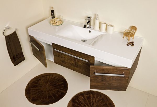 Badmöbel ZENO Breite 140 cm, Holzdekor antik, Waschtischunterschrank montiert