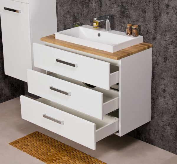 Quentis Badmöbel SUSAN 80, 3 Schubladen, weiß/ eiche (SN8347-NE)