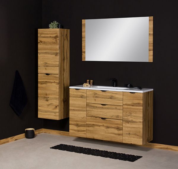 Badmöbel VICTOR 120 cm, Waschtischunterbau mit 3 Schubladen inkl. Waschtisch, Eiche