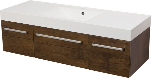 Badmöbel ZENO Breite 140 cm, Holzdekor antik, Waschtischunterschrank montiert