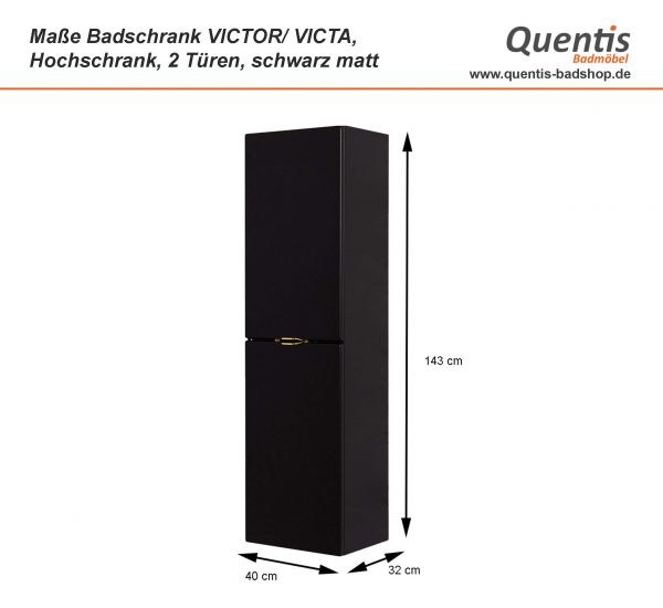 Badschrank VICTOR/ VICTA, seidenmatt schwarz, Hochschrank, 2 Türen (vormontiert)