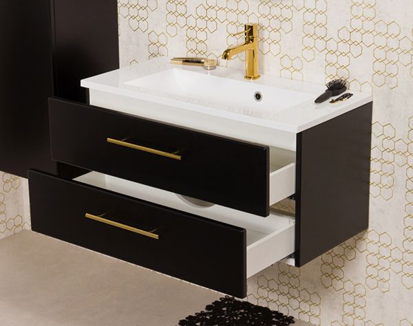 Badmöbelset Belli, Breite 80 cm, Schwarz matt (BL8048)