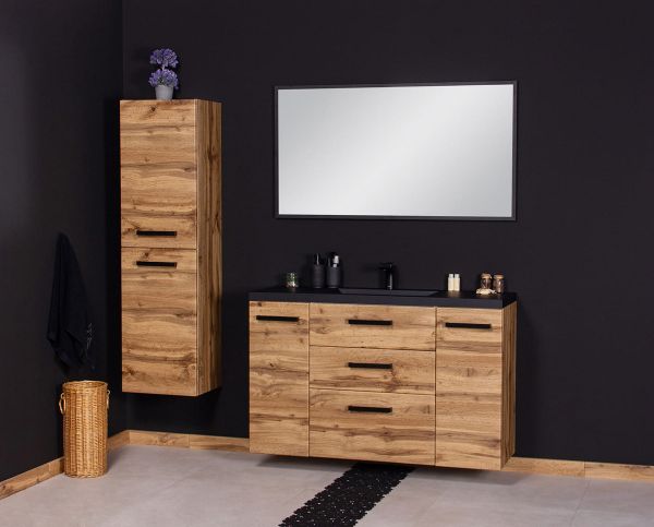 Badmöbel FOKUS-LOF T120-XL, 3 Schubladen, Eiche Natur, Waschbeckenunterschrank montiert