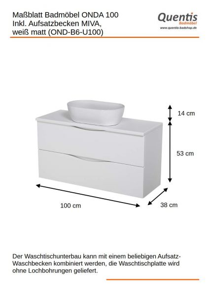 Badmöbel Onda Breite 100 Tiefe 38 cm weiß matt OND-B6-U100