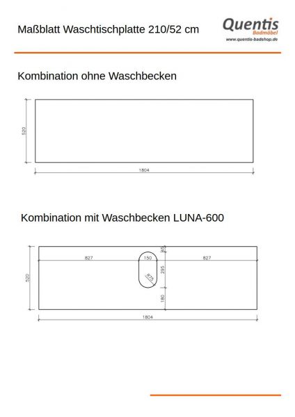 Badmöbel ZENO Breite 180 cm, Nussbaum, Waschtischunterbau montiert, Waschbecken optional