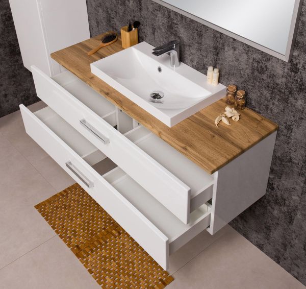 Badmöbel Susan, Breite 120 cm, 2 Schubladen, weiß/ eiche