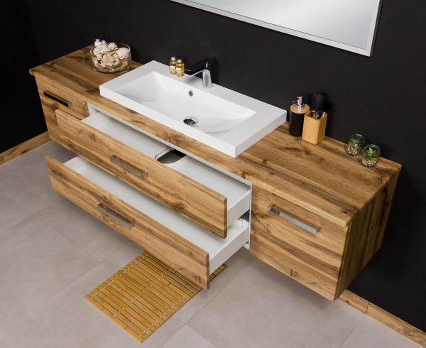 Badmöbel SUSAN, Breite 180 cm, Eiche Natur, Waschtischunterbau montiert