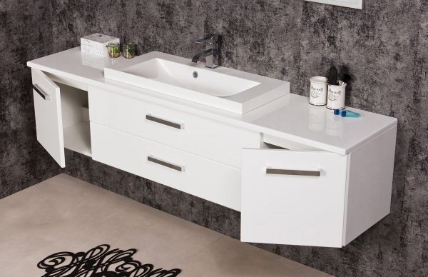Badmöbel SUSAN, Breite 180 cm, Weiß glänzend, Waschtischunterbau montiert