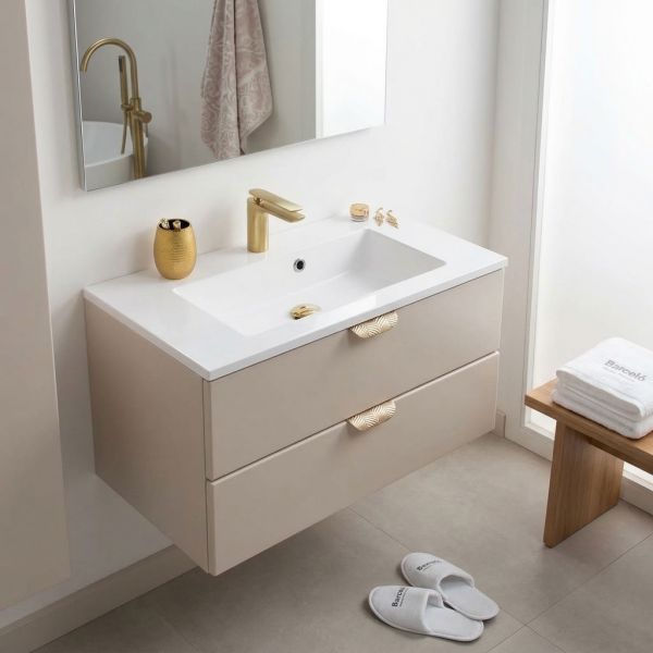 MAGNOLIA Badmöbelset  Breite 80 cm, Waschbeckenunterschrank inkl. Waschbecken, seidenmatt sand