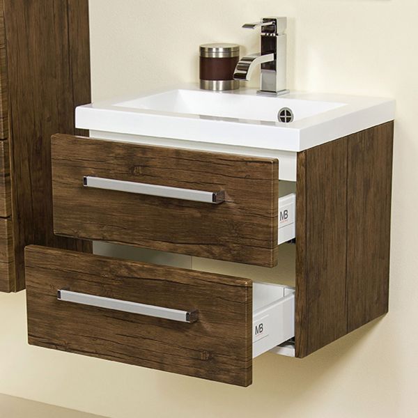 Badmöbel GENUA Breite 50 cm, Holzdekor Antik, 2 Softclose-Schubladen