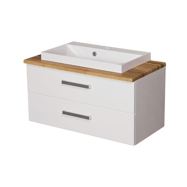 Badmöbel SUSAN Breite 80 cm, weiß, eiche, Waschtischunterbau aufgebaut