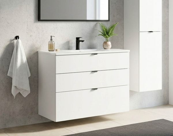 Badmöbel VICTOR 100 cm, weiß matt, Waschbecken mit Unterschrank