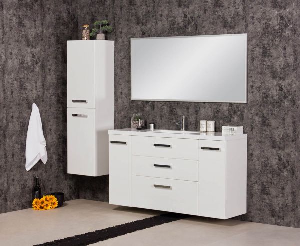 Badmöbel Genua 140, 3 Schubladen, weiß glänzend (GE4347)