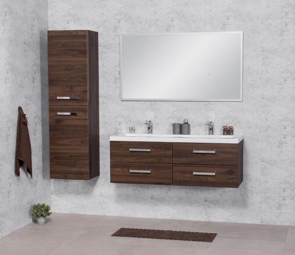 Genua Breite 120 cm, Nussbaum, Doppelwaschtisch mit Unterschrank (GE22OR)