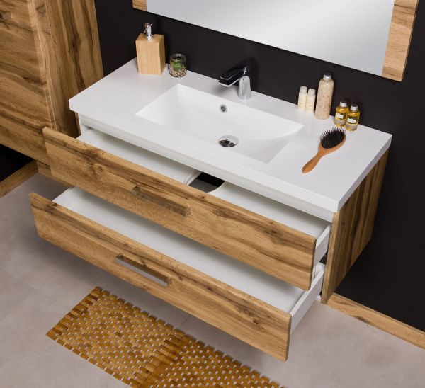 Badmöbel Genua, Breite 100 cm, Holzdekor Eiche Natur