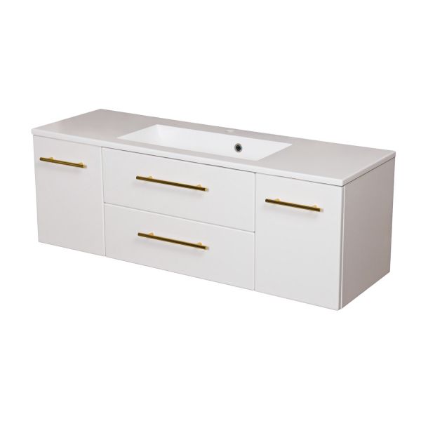 Badmöbelset BELLI 120 cm, Weiß seidenmatt, Waschbeckenunterschrank montiert, inkl. Waschbecken