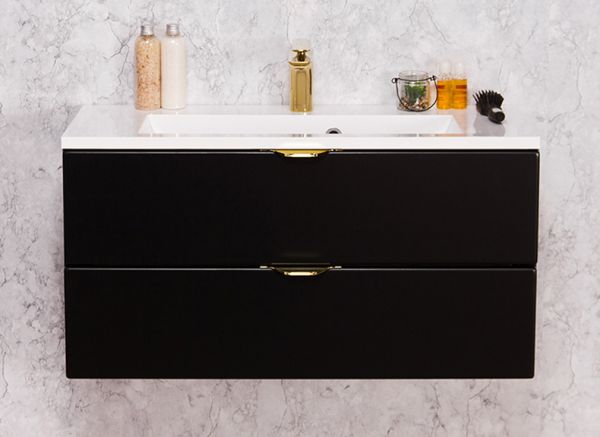 Badmöbel VICTOR 80, Waschtischunterbau mit 2 Schubladen inkl. Waschbecken, schwarz matt