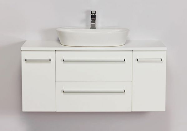 Waschplatz Serena 120, weiß glänzend mit Aufsatzwaschtisch ELEGANZA