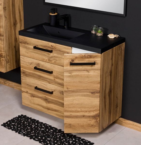 Badmoebel Fokus Loft 90 XL Eiche Natur Waschbecken schwarz matt