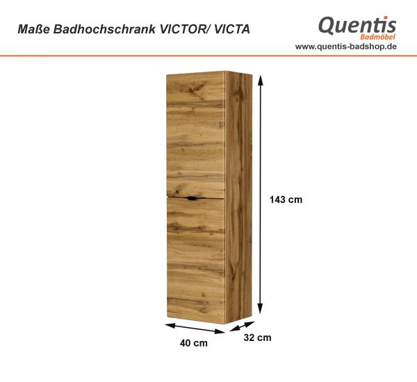 Maße Bad Hochschrank mit 2 Türen, Eiche Natur (VIC-NE-RW)