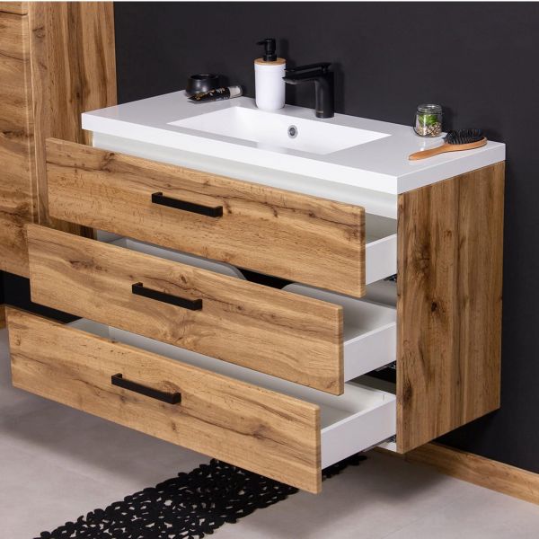 Badmöbel FOKUS LOFT 100 XL, Eiche Natur, Waschtisch mit Unterbau, vormontiert