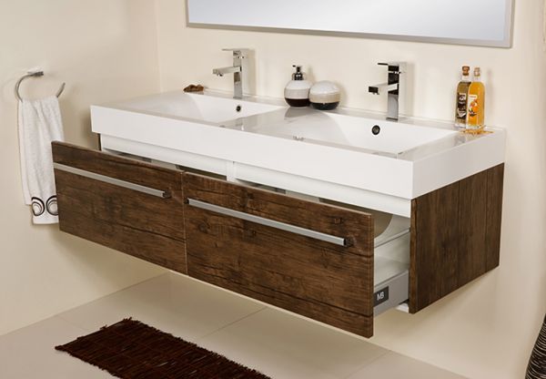 Doppelwaschplatz Zeno, Breite 140 cm, Holzdekor antik