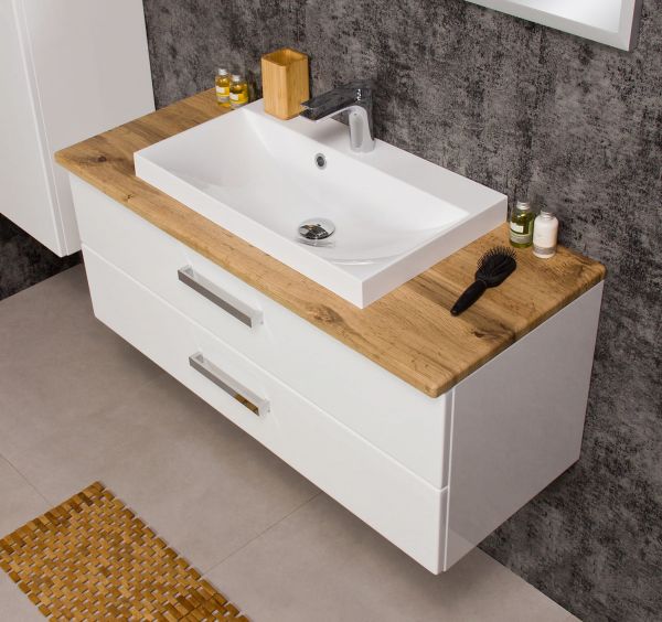 Badmöbel Susan, Breite 100 cm, weiß/ eiche (SN1047-NE-2S)