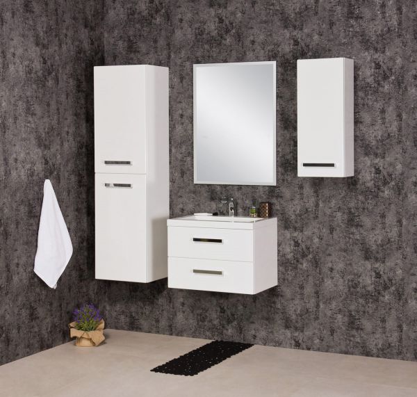 Badmöbel-Set GENUA 60 cm weiß glänzend, Waschtisch mit Unterschrank, montiert