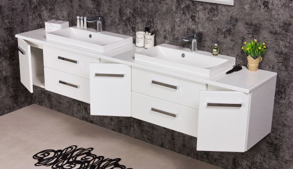 Badmöbel-Set SUSAN, Breite 210 cm, weiß, Waschtischunterbau montiert