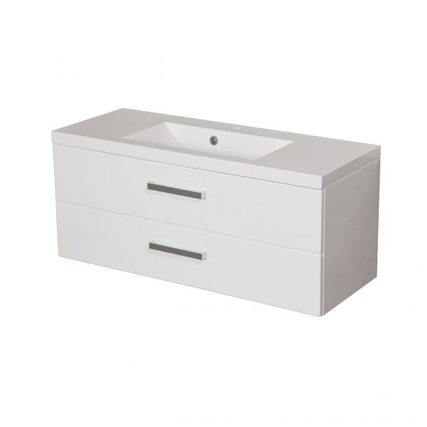 Badmöbel GENUA 100 cm, weiß glänzend, Waschtischunterschrank montiert, inkl. Waschbecken