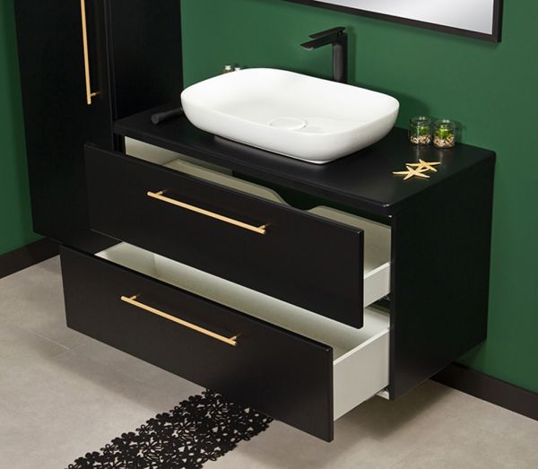 Badmöbel NOVARA 100 cm, Waschtischunterbau inkl. Aufsatzbecken, schwarz matt