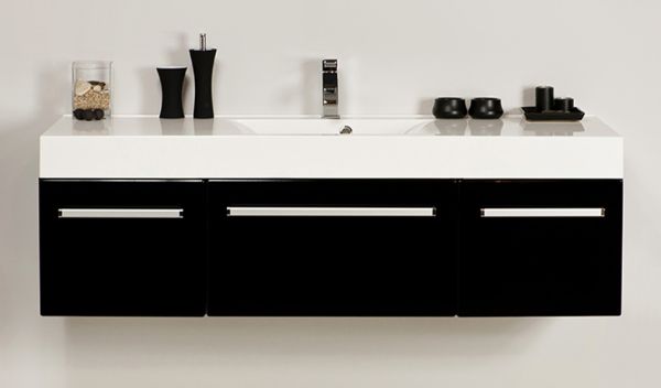 Badmöbel Aruva, Breite 140 cm, schwarz glänzend, AR1448-E-1S