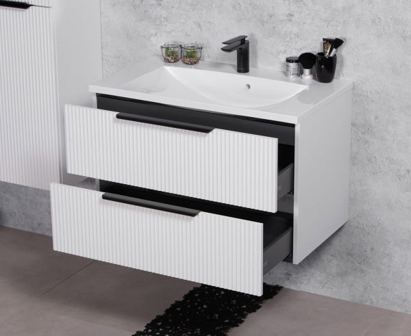 Quentis Badmoebel SYDNEY 80 cm weiß matt Waschtisch mit Unterschrank montiert SYDB80