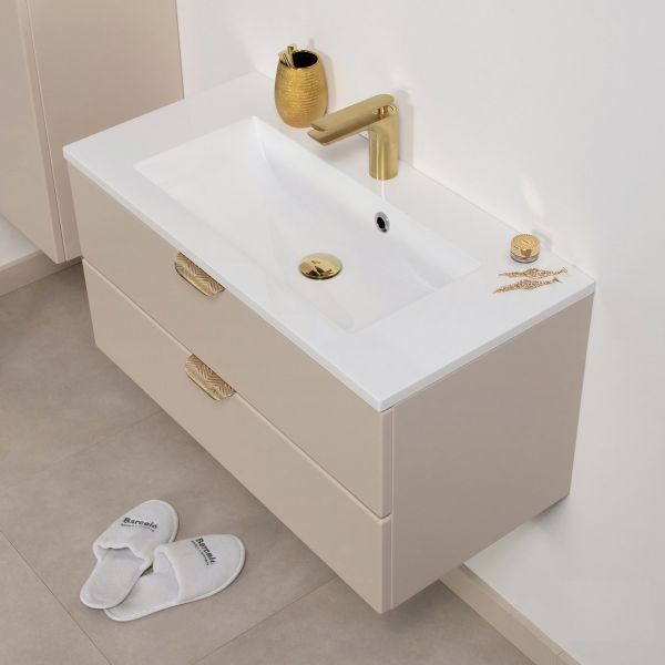 MAGNOLIA Badmöbelset  Breite 80 cm, Waschbeckenunterschrank inkl. Waschbecken, seidenmatt sand