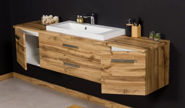 Badmöbel SUSAN, Breite 180 cm, Eiche Natur, Waschtischunterbau montiert