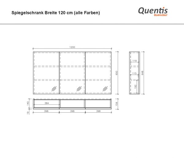 Spiegelschrank Breite 120 cm, Eiche Natur, montagefertig