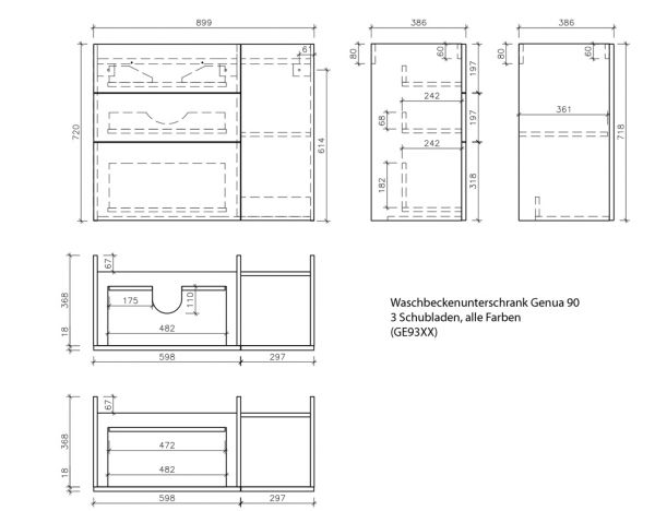 Badmöbel GENUA 90 cm, grafitgrau, Unterschrank aufgebaut