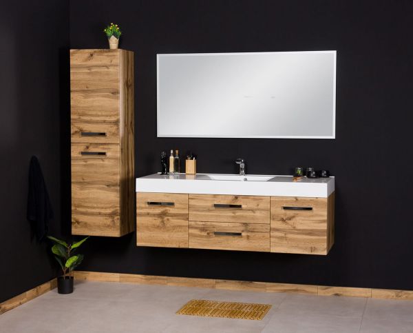 Badmöbel ZENO Breite 140 cm, Eiche Natur, Waschtischunterschrank montiert