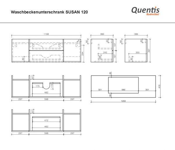 Badmöbel SUSAN Breite 120 cm, Holzdekor antik, Waschtischunterbau montiert