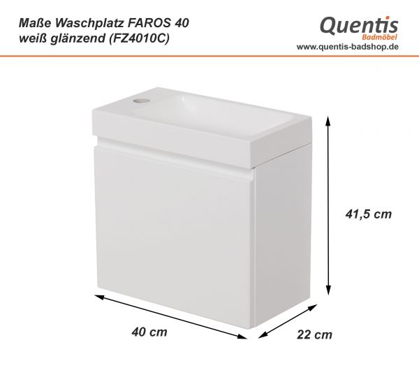 Badmöbel Gäste-WC FAROS Breite 40 cm, weiß, Waschbeckenunterschrank montiert